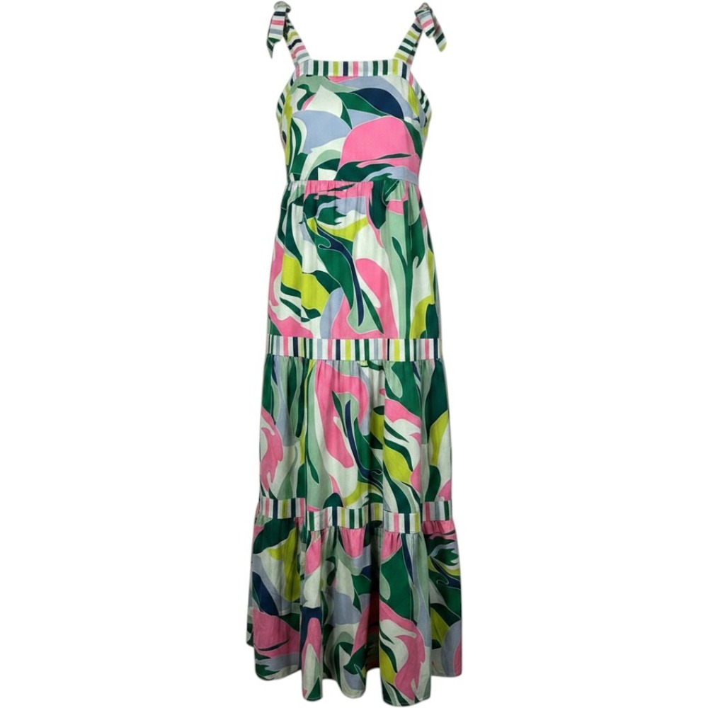 70's Vibe Tiered Maxi Dress Womens Medium Multicolor Excellent Abstract Tropical